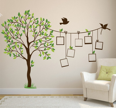 MIIKOR 120 cm Tree and Photo Frames | Non-Reusable Stickers Self Adhesive Sticker(Pack of 1)