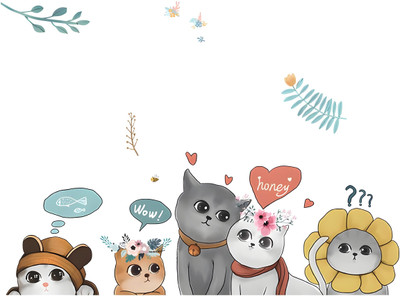 stylishdecor 91 cm lovely cat faimly Self Adhesive Sticker(Pack of 1)