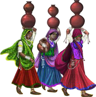 Vijaya enterprises 61 cm Village Girl with Water Pot Magnetic Sticker (Pack of 1) Self Adhesive Sticker(Pack of 1)