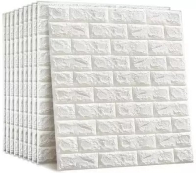 REMICH 20.32 cm 3D Wall Sticker PVC Brick Self-Adhesive Wallpaper Panel 6mm (White, Pack Of 4) Self Adhesive Sticker(Pack of 4)