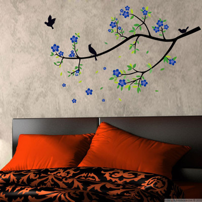 Divine Printry 105 cm Size, Flower With Birds Design Wall Self Adhesive Sticker(Pack of 1)