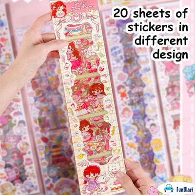 veeva 8 cm Decorative Cartoon Theme Kawaii Stickers 20 Sheet Removable Sticker(Pack of 1)