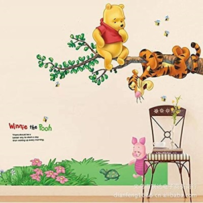 JAAMSO ROYALS 70 cm Winnie the Pooh Bear Swing Tiger Kindergarten Children Room (50CM x 70CM) Self Adhesive Sticker(Pack of 1)