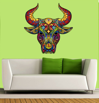 walkart 2.54 cm multicolour bull head with rising horn design Removable Sticker(Pack of 1)