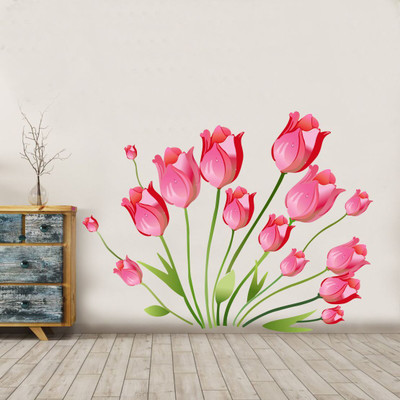 Archi Graphics Studio 91 cm Pink Tulip Flower Wall Sticker / Wallpaper Self Adhesive Sticker(Pack of 1)