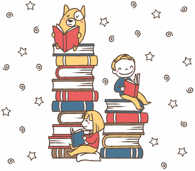 Lokeshcreative 16 inch Girl and Boy Books Wall Sticker Self Adhesive Sticker(Pack of 1)