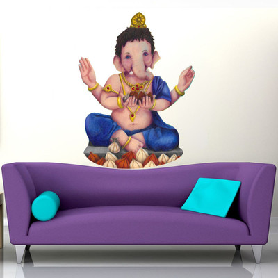 STICKER STUDIO 58 cm Ganeshji with Modak Wall Sticker & Decal Self Adhesive Sticker(Pack of 1)
