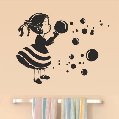 SnappyVinyl 50 cm Girl with bubbles , Wall Sticker PVC Vinyl Self Adhesive Sticker(Pack of 1)