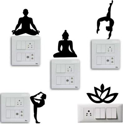 Millions Gift 12.7 cm 5 Pcs Buddha & Yoga Design Stickers Set for Switch Board Wall Glass Self Adhesive Sticker(Pack of 1)