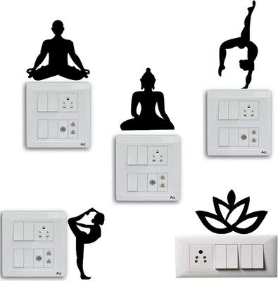 Paxtech Solutions 12.7 cm 300Sparkles 5 Pcs Set Buddha & Yoga Design Sticker for Switch Board Self Adhesive Sticker(Pack of 1)