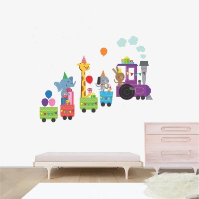 ZEN TREK 45 cm Wall Decals ' Baby Animals Train Ride ' Wall Stickers Self Adhesive Sticker(Pack of 1)