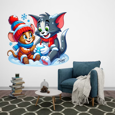 RehanDecors 58 cm Tom and jerry wall stickers and murals size -16x16 inches Removable Sticker(Pack of 1)