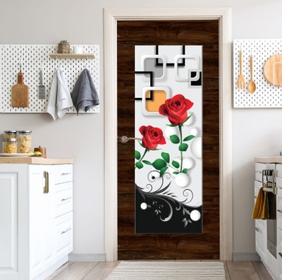 We Kreate 213 cm 3D Flower Door Self Adhesive Sticker(Pack of 1)