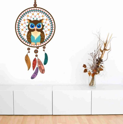 Decor hubb 40 cm owl with Feather Wall Sticker For Living Room 40 CM X 80 CM Self Adhesive Sticker(Pack of 1)