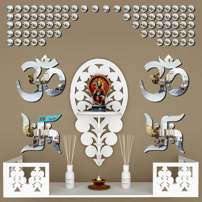YIQZNK 50 cm 2 Om 2 Swastik 80 Dot Silver wall mirrors|acrylic stickers|mirrors.164 Self Adhesive Sticker(Pack of 1)
