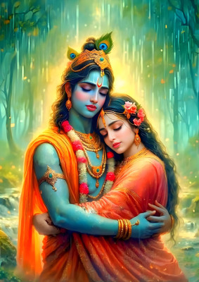 Dumdic 30 cm Beautiful Krishna & Radha A4 Strong Self Adhesive Sticker(Pack of 1)