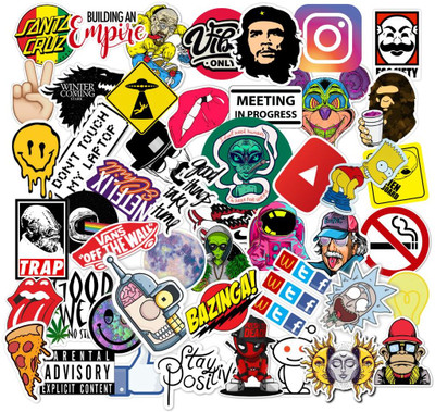 CodersParadise 5.5 cm Random Aesthetic Stickers for Laptop, Diary, Guitar, Mobile Phone-Waterproof Self Adhesive Sticker(Pack of 52)