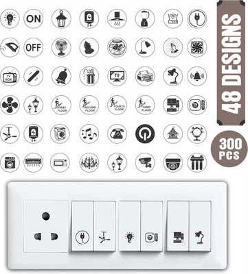 RAIMO 1.5 cm Transparent Switch ID Stickers for Switch Boards, 48 Designs, Pack of 300 Pieces Self Adhesive Sticker(Pack of 2)