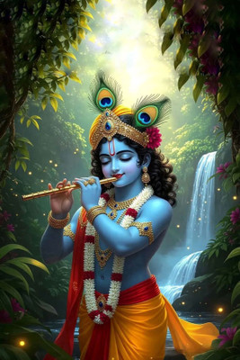 Radhestiicker 69 cm Krishna Flute Player Wall Sticker (Vrindavan Forest Theme) Form Radhe Sticker Self Adhesive Sticker(Pack of 1)