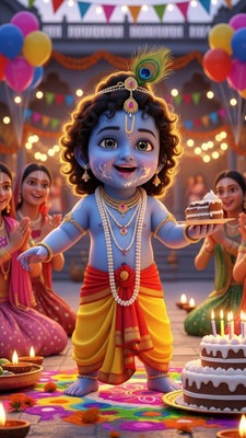 swaroopa 16.5 inch Krishna sticker Self Adhesive Sticker(Pack of 1)