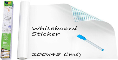 Mahit Systems 200 cm 1.5x2 Feet (45x200 cm) White Board Sticker For Wall | With 1 Marker Self Adhesive Sticker(Pack of 1)