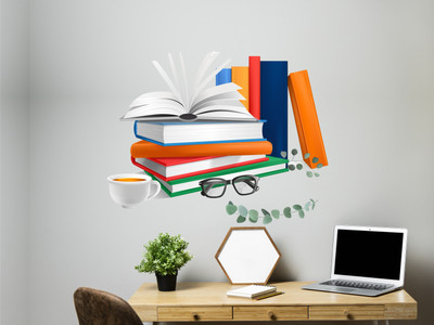 Design Decor 60 cm Transform Your Wall into a Personal Library with Book Wall Art Self Adhesive Sticker(Pack of 1)