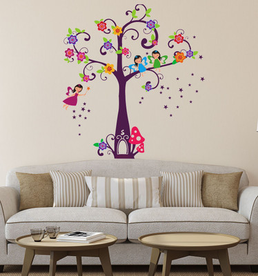 walkart 1 cm beautiful angels with colourful trees Removable Sticker(Pack of 1)
