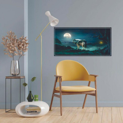 Decoar Nirmal 45.72 cm Wolf moon blue color wall sticker size (36x18cm) Self Adhesive Sticker(Pack of 1)