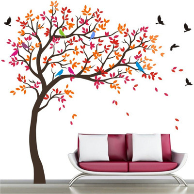 WALL STICKS 250 cm Extra Large - Colorful Tree - Flying Birds - Decor - Wallsticker - WS133A Self Adhesive Sticker(Pack of 1)