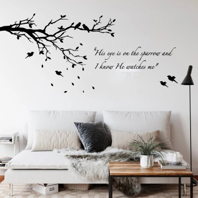 SnappyVinyl 120 cm Large Tree Birds Inspirational Quote Self Adhesive Sticker(Pack of 1)