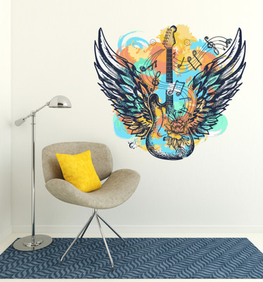 Littlebuds 45 cm Guitar With Wings For Musical Notes|Music |Decoration For Home Self Adhesive Sticker(Pack of 1)