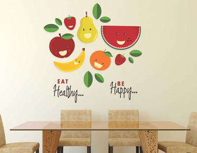 Volxo 140 cm Designable ” Eat Healthy be Happy “ Decorative Wall Sticker For Home &Office Self Adhesive Sticker(Pack of 1)