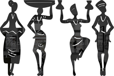 wall1ders 45 cm 4WomenBlack_WFLP Self Adhesive Sticker(Pack of 4)