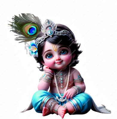 Riditcreation 40 cm Cute Krishna Sky Blue Self Adhesive Sticker(Pack of 1)