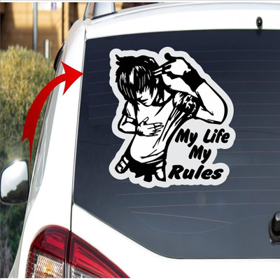 The Printpack 26 cm My Rules My Life Car/Wall/Door/Window Self Adhesive Sticker(Pack of 1)