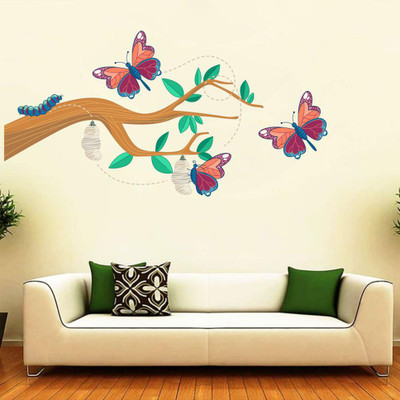 Stickerberry 100 cm Beautiful Butterfly tree wall sticker for Home Decor 100 CM X 50 CM Self Adhesive Sticker(Pack of 1)