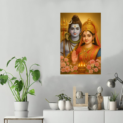 voorkoms 18 inch Sankar-Parvati Wall Sticker For Home Poster 12x18 Inch Self Adhesive Sticker(Pack of 1)