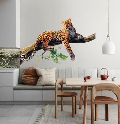 Saiii Designs 102 cm Leopard Sitting on a Branch' Wall Sticker( 63 cm X 102 cm ) Self Adhesive Sticker(Pack of 1)