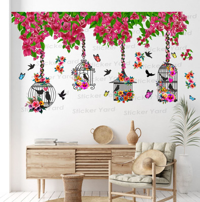StickerYard 106 cm Colorful Branch Flowers Cages Wall Stickers For Decor Bedroom Living Room Self Adhesive Sticker(Pack of 1)