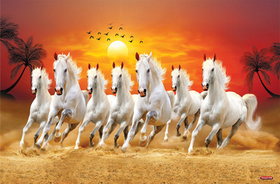 god & god's 45.72 cm Sparkle Beautiful Saven Horse Scenery Self Adhesive Sticker(Pack of 1)