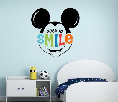 LANSTICK 76.2 cm MICKY MOUSE FACE WITH BORN TO SMILE STICKER Self Adhesive Sticker(Pack of 1)