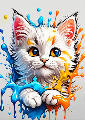 Eltass 30 cm Cat wall sticker - Colourful cat wall sticker for home Self Adhesive Sticker(Pack of 1)