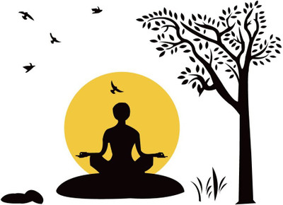 Volxo 140 cm Designable “Yoga Meditation with Tree Branch“ Decortive Sticker For Home &Office Self Adhesive Sticker(Pack of 1)