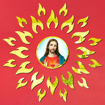 Dreamydecals 46 cm NEW2025_3D Jesus Christ Wall Sticker Golden Mirror Shine Wall Decoration Art Self Adhesive Sticker(Pack of 2)