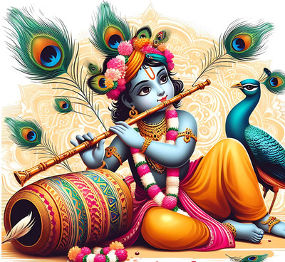 S3DESIGN 60 cm decorative krishna Self Adhesive Sticker(Pack of 1)