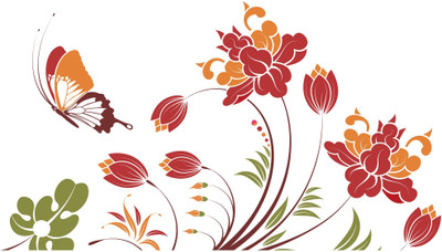 Epithet Studio 39 cm Multicolour Decorative Floral Branch With Butterfly Wall Sticker Self Adhesive Sticker(Pack of 1)
