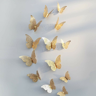 Flipkart SmartBuy 13 cm Gold 3D Butterflies Self Adhesive Sticker(Pack of 12)
