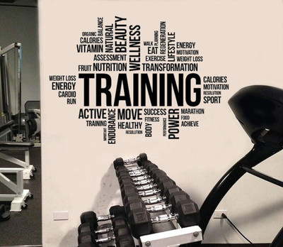 SnappyVinyl 75 cm Fitness Word Cloud Motivational Wall Self Adhesive Sticker(Pack of 1)