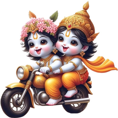 Approach Decor 60 cm Little Krishna And Balram Baby Krishna God Krishna Lord Krishna Ji Self Adhesive Sticker(Pack of 1)