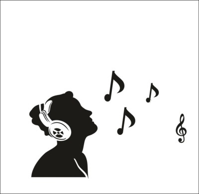 Sahaj Décor 12 inch Music Wall Sticker|Black& White Music Icon|For Musical Studio|Size 18x12 inch Self Adhesive Sticker(Pack of 1)